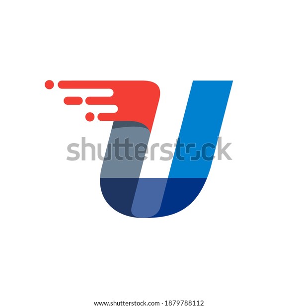 Letter U fast speed motion logo. Oblique font with\
red line for sportswear labels, delivery poster, racing identity,\
taxi cards etc.
