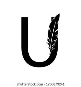  letter U. feather letters. Vintage ornament initial Alphabet. Logo vector  