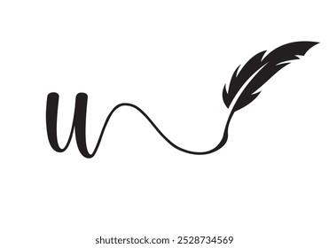 Letter U Feather Logo Design Vector Template. Feather Symbol