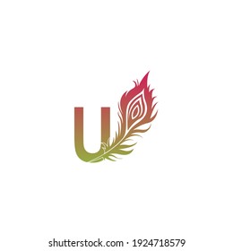 Letter U with feather logo icon design vector illustration