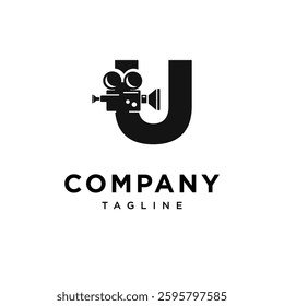 Letter U Film Camera Record Logo Icon Vector
