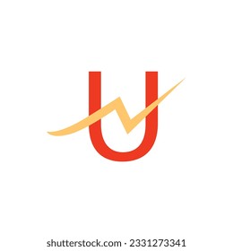Letter U Financial Logo Design Vector Template. Financial Marketing Logo Concept With Growth Arrow stock illustration