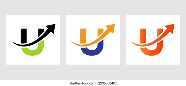 Letter U Financial Logo. Marketing And Finance Business Logotype With Growth Arrow Symbol