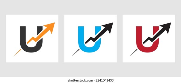 Plantilla de logotipo financiero de la letra U con flecha de crecimiento de marketing. Logotipo Comercial Y Financiero