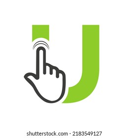 Letter U Finger Click Logo Vector Template Concept For Technology Symbol