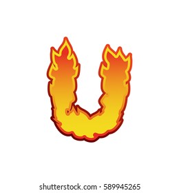 Letter U fire. Flames font lettering. Tattoo alphabet character. fiery sign alphabet