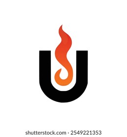 letter U with fire logo vector illustration template design