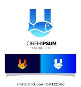 Letter U Fish Logo Design Vector Icon Graphic Emblem Illustration