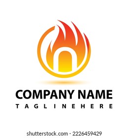 letter u flame logo vector with circle and blackcolour  bacground