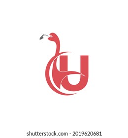 Letter U with flamingo bird icon logo vector template