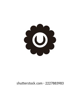 Letter U in flower, circle geometric symbol simple logo vector