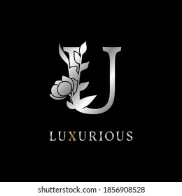 letter U flower leaves decoration for wedding, beauty care logo, personal branding identity, make up artist or any other royal brand and company. luxurious gold and silver color sample in dummy text