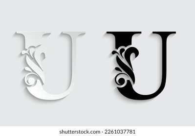 letter U. flower  letters. Vintage ornament initial Alphabet. Logo vector 
