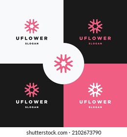 Letter U Flower logo icon flat design template 