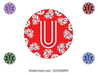Buchstabe u mit floralem Logo und Symbol-Grafikdesign-Vorlage