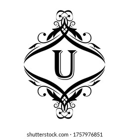 letter U flower  ornament. Vector logo. Monogram alphabet. Beautiful floral capital letters
