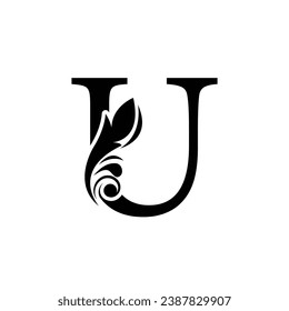 Buchstabe U Blumenschmuck. Vektorlogo. Monogramm-Alphabet. Schöne Blumenschrift
