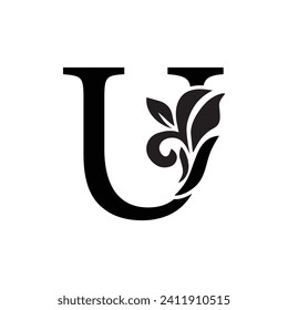 letter U flower  ornament. Vector logo. Monogram alphabet. Beautiful floral capital letters
