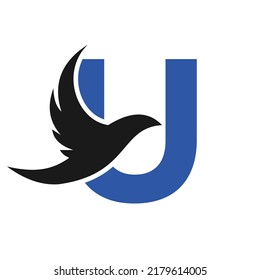 Letter U Flying Bird Logo Vorlage Vektorsignatur. Dove-Bird-Logo auf Buchstabe U-Konzept