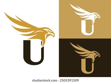  Letter U With Flying Eagle Logo Design Vector Template