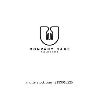 letter u and fork logo design template illustration vector