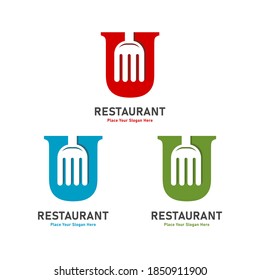 Letter U with fork vector logo template. Suitable for business, restaurant, menu, symbol cooking and culinary