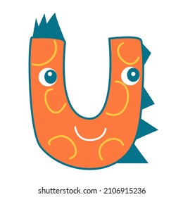 La letra U en forma de dinosaurio. Un elemento estilizado para niños.