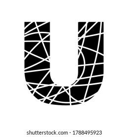 Letter U - fragmented mottled font - isolated, vector illustration