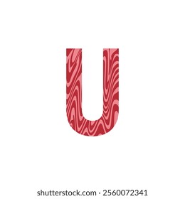 Letter U from fresh raw meat with marble. Vector latin meat alphabet.  Red tenderloin beef meat font for restaurants, butcher shop, farmers market.