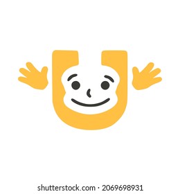 Letter u funny character with hands isolated on white background