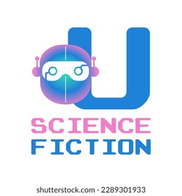 letter U futuristic robot head digital vector logo design