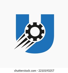 Letter U Gear Cogwheel Logo. Automotive Industrial Icon, Gear Logo, Car Repair Symbol