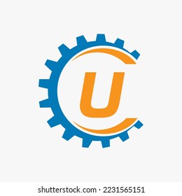 Letter U Gear Logo Design Template. Automotive Gear Logo for Business and Industrial Identity
