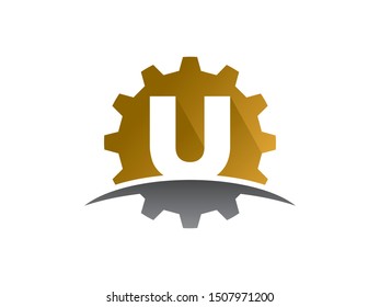 Letter U gear technology logo or symbol template design