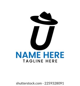 Letter U Gentlemen Hat Logo Design  Concept With Cowboy Hat Icon Template