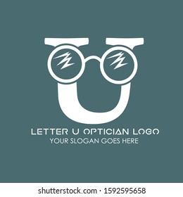 Letter U Glasses Equipment Simple and Minimalist Logo Template on Green Background for Optician and Ophthalmologists Clinic - Flat Modern Isolated Symbol