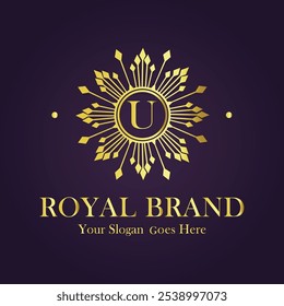 Letter U gold flower logo vector design illustration.