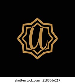 Vector de logotipo de estrella de oro de la letra U en un estilo único con fondo negro