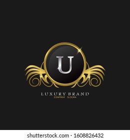 Letter  U Golden Circle Shield Luxury  Brand  Logo, vector design concept  for initial, luxury business, hotel, wedding service, boutique, decoration and more brands.