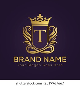 Letra U corona dorada logo Ilustración vectorial.