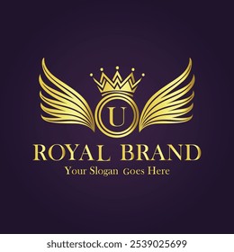 Letter U golden crown logo vector design illustration.