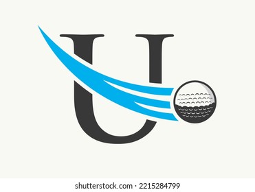 Letter U Golf Logo Design Template. Hockey Sport Academy Sign, Club Symbol