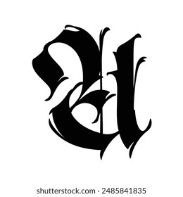 Letter U, in the Gothic style. Vector. Alphabet. Calligraphy and lettering. Medieval Latin letter. Logo for the company. Monogram. Elegant font for tattoo.