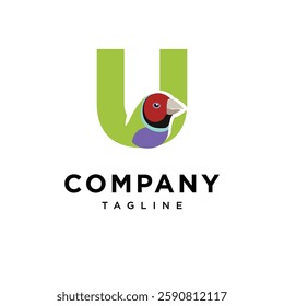 Letter U Gouldian finch Logo Icon Vector