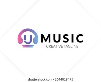 Letter U gradient music logo with headphone for your brand