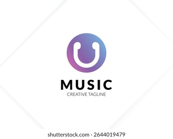 Letter U gradient music logo with headphone for your brand