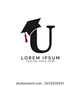Letter U with Graduation Cap Logo. Alphabet U Education Hat icon
