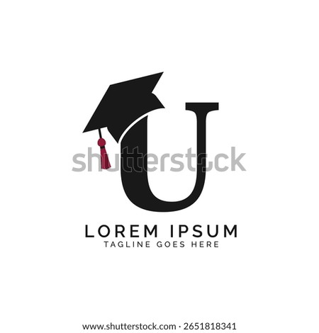 Letter U with Graduation Cap Logo. Alphabet U Education Hat icon
