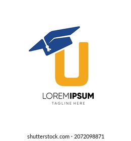 Letter U Graduation Hat Education Logo Design Vector Icon Graphic Emblem Illustration