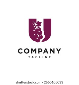 Letra U Vector de icono de logotipo de uva o vino